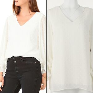 Vince Camuto Clip-Dot Smocked-Cuff Top